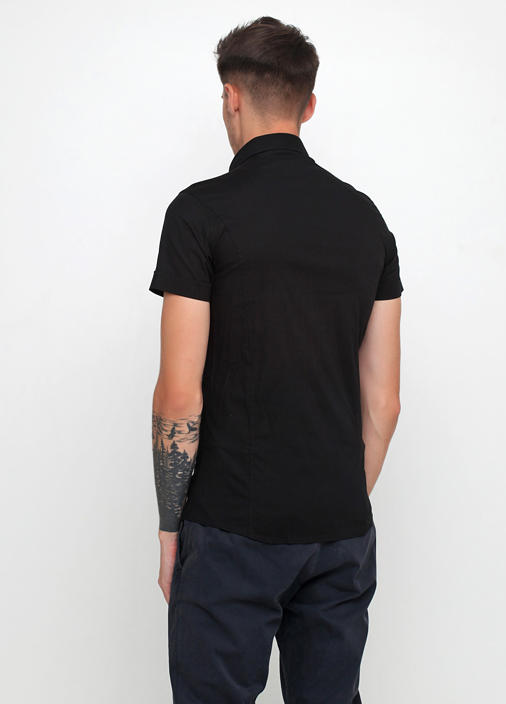 Черная джинсовая рубашка с рисунком Cipo & Baxx с коротким рукавом