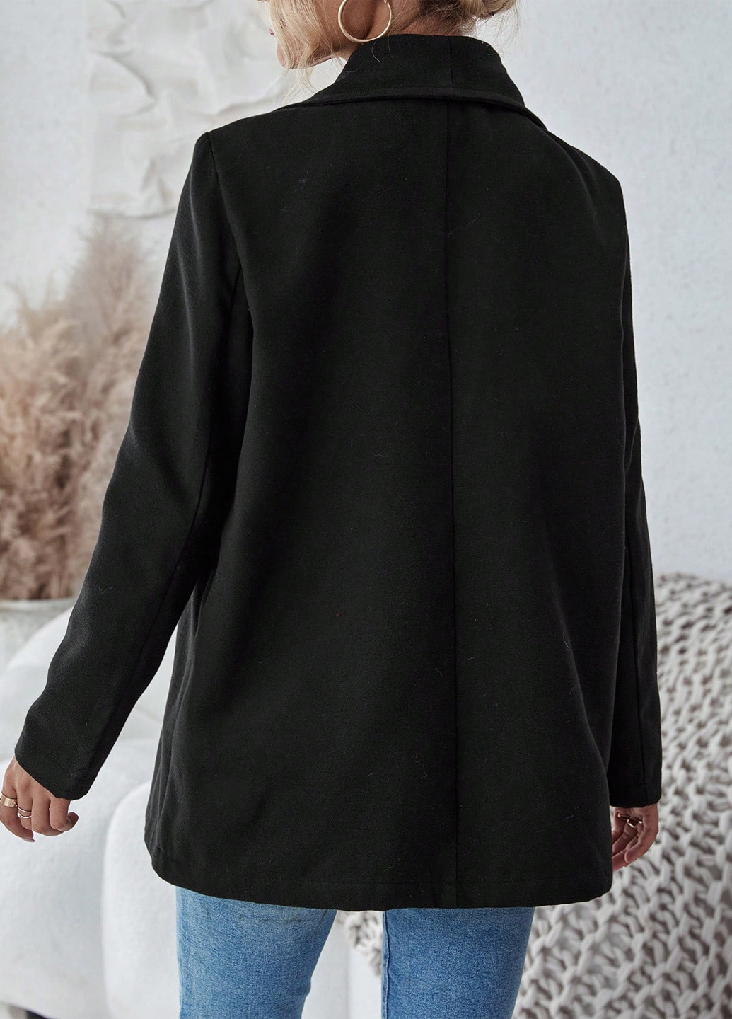 Чорне демісезонне Пальто двобортне SHEIN