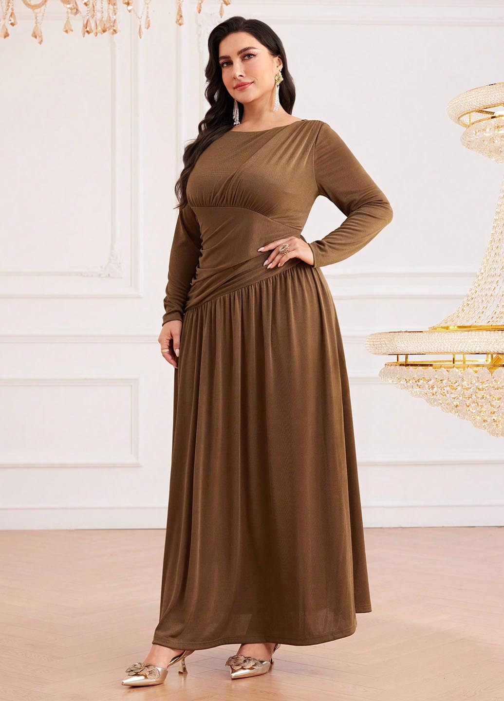 Коричневое кэжуал платье а-силуэт SHEIN однотонное