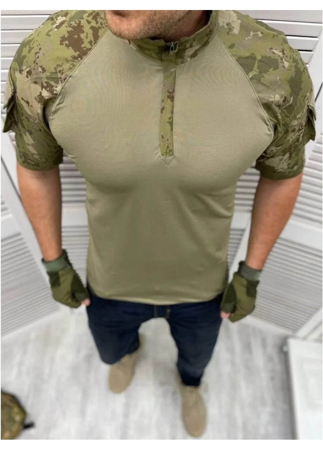 Хакі (оливкова) футболка убакс чоловіча військова тактична з липучками під шеврони зсу (зсу) туреччина ubaks l 7128 хакі No Brand