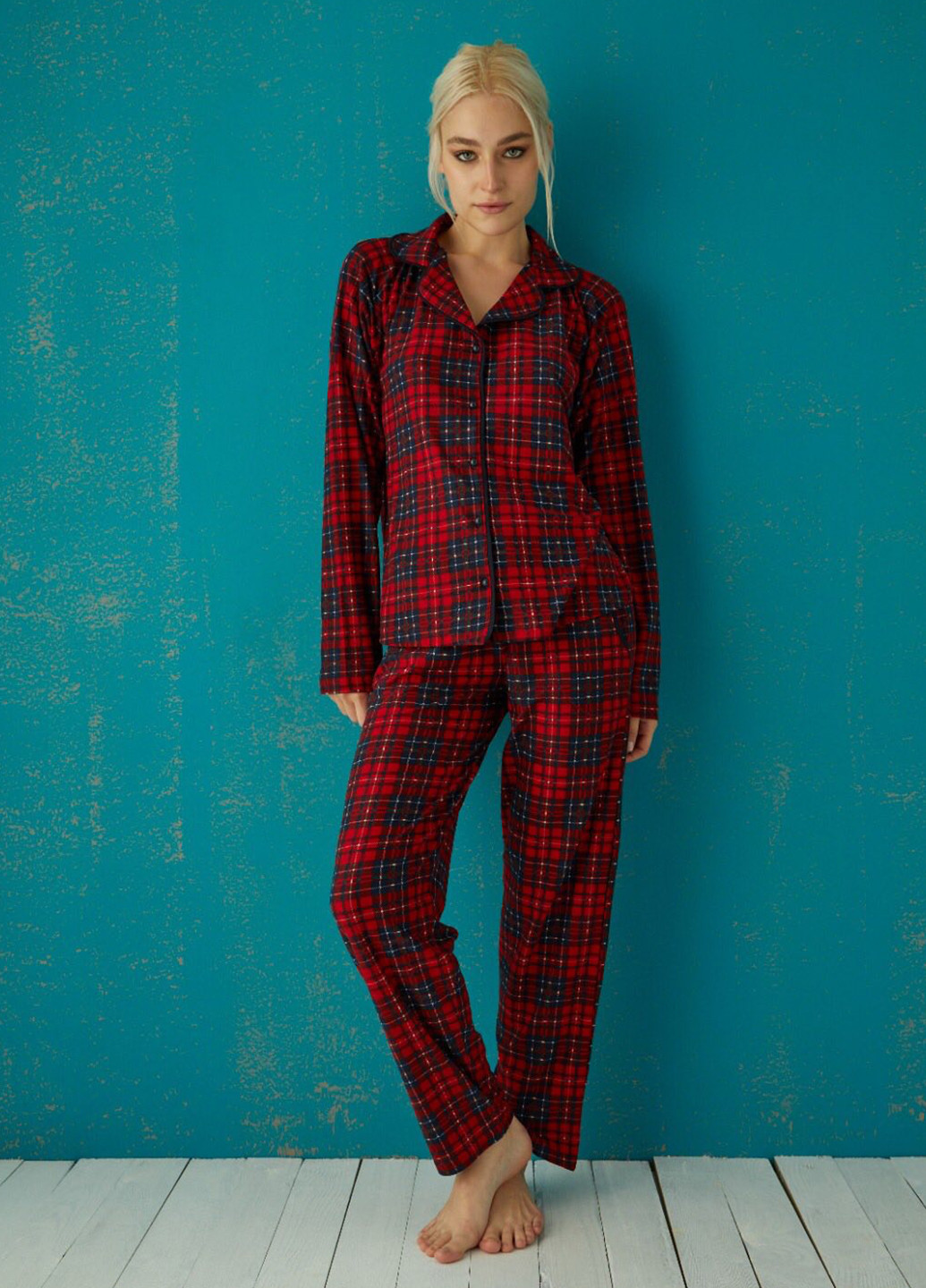 Бордовая всесезон пижама (рубашка, брюки) рубашка + брюки Pijamoni