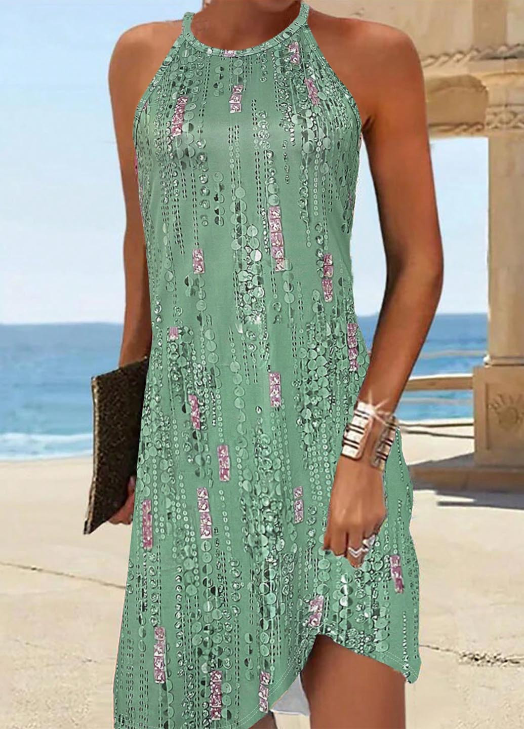 Зеленое кэжуал платье а-силуэт SHEIN с рисунком