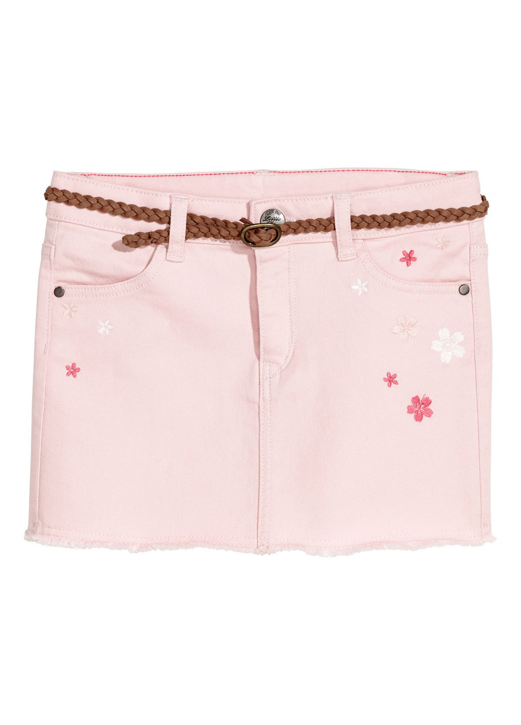 Розовая джинсовая однотонная юбка H&M мини