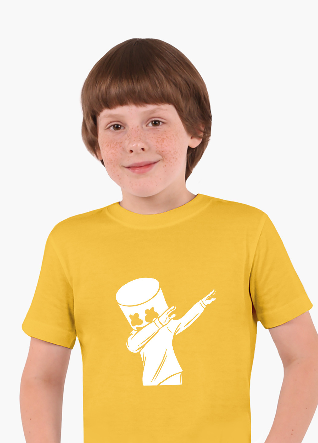 Желтая демисезонная футболка детская маршмелло фортнайт (marshmello fortnite)(9224-1330) MobiPrint