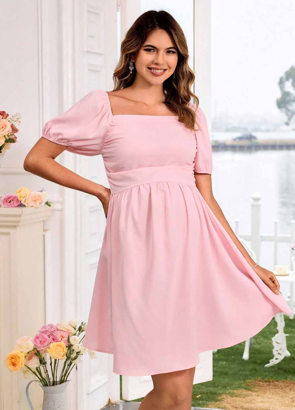 Світло-рожева кежуал сукня для вагітних SHEIN однотонна