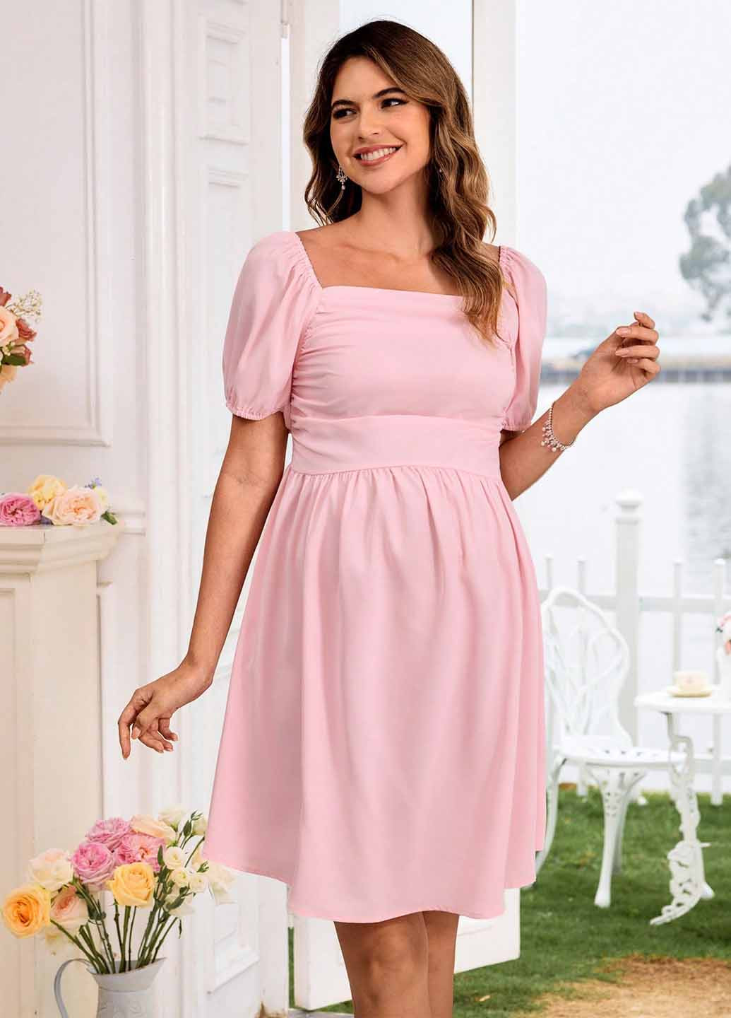 Світло-рожева кежуал сукня для вагітних SHEIN однотонна