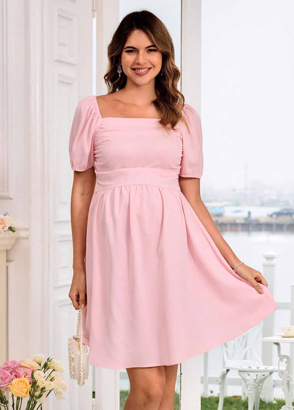 Світло-рожева кежуал сукня для вагітних SHEIN однотонна
