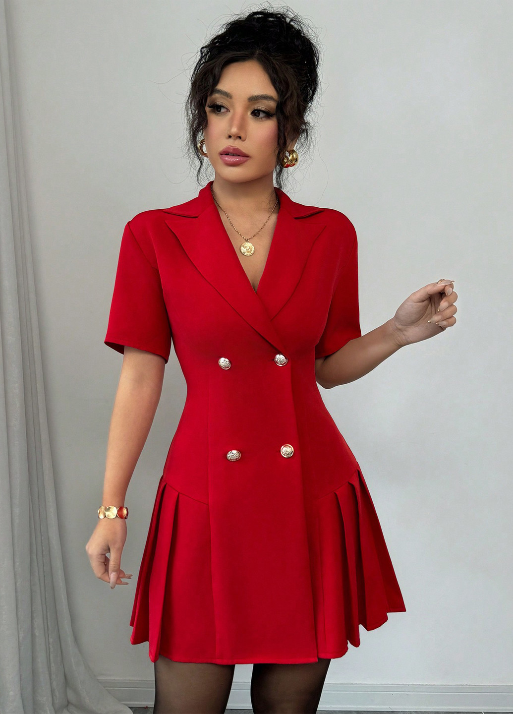 Красное кэжуал платье с юбкой-солнце, платье-жакет SHEIN однотонное