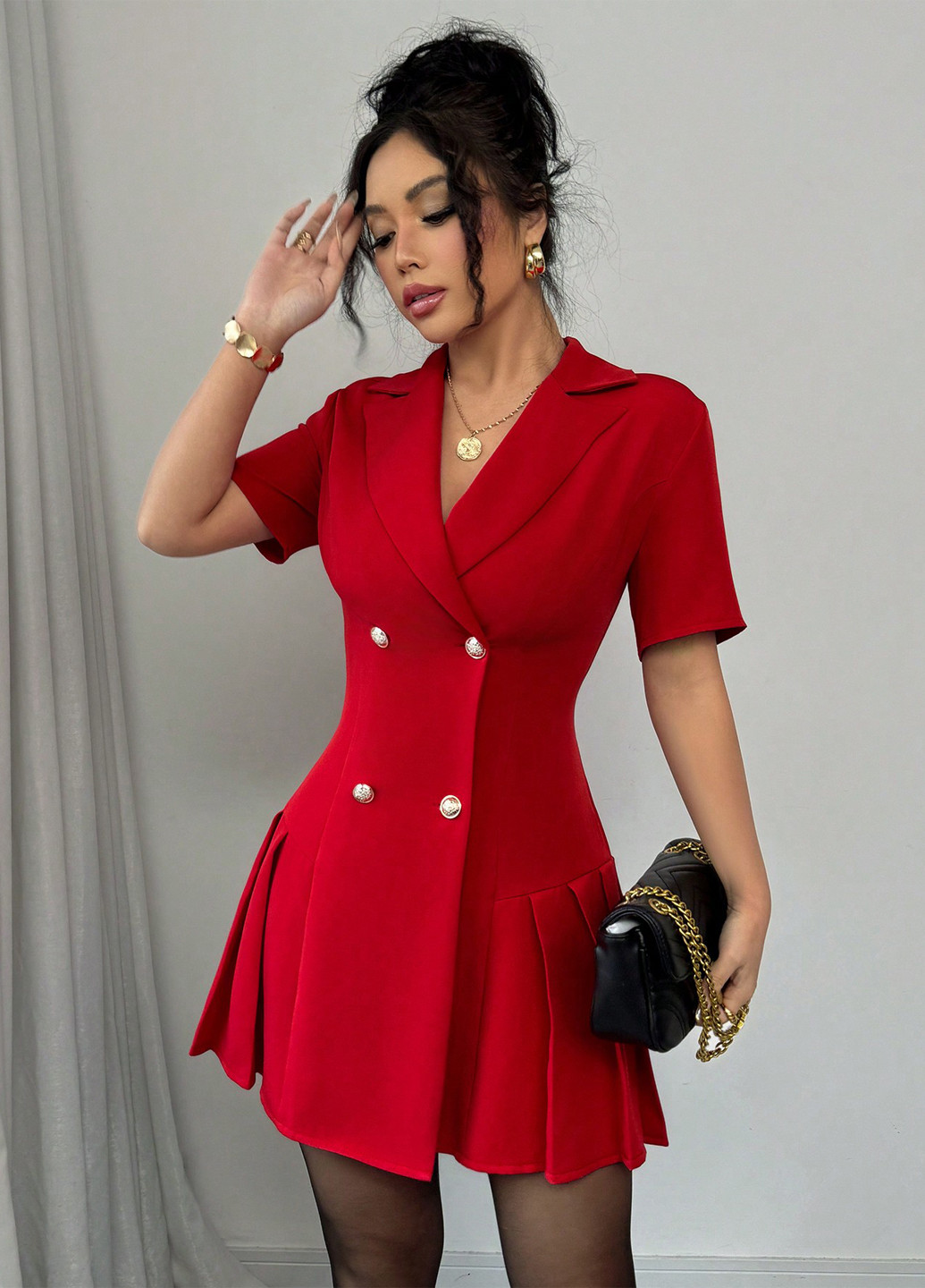 Красное кэжуал платье с юбкой-солнце, платье-жакет SHEIN однотонное