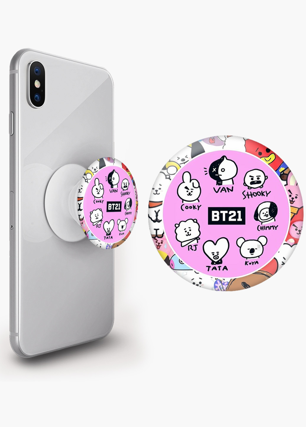 Попсокет (Popsockets) тримач для смартфону БТС (BTS) (8754-1099) Чорний MobiPrint (216748468)