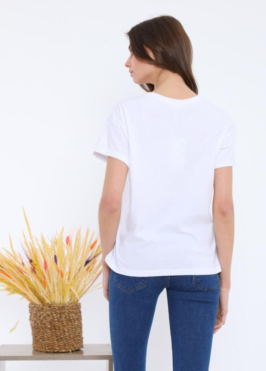 Белая летняя футболка женская белая свободная с принтом с коротким рукавом MDG Свободная
