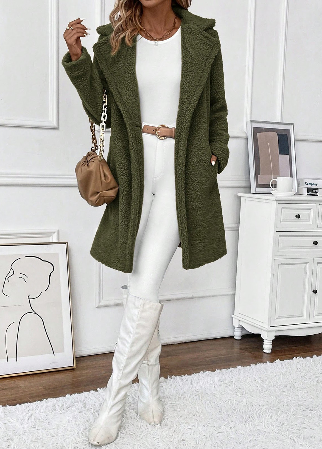 Оливкове (хакі) демісезонне Пальто SHEIN