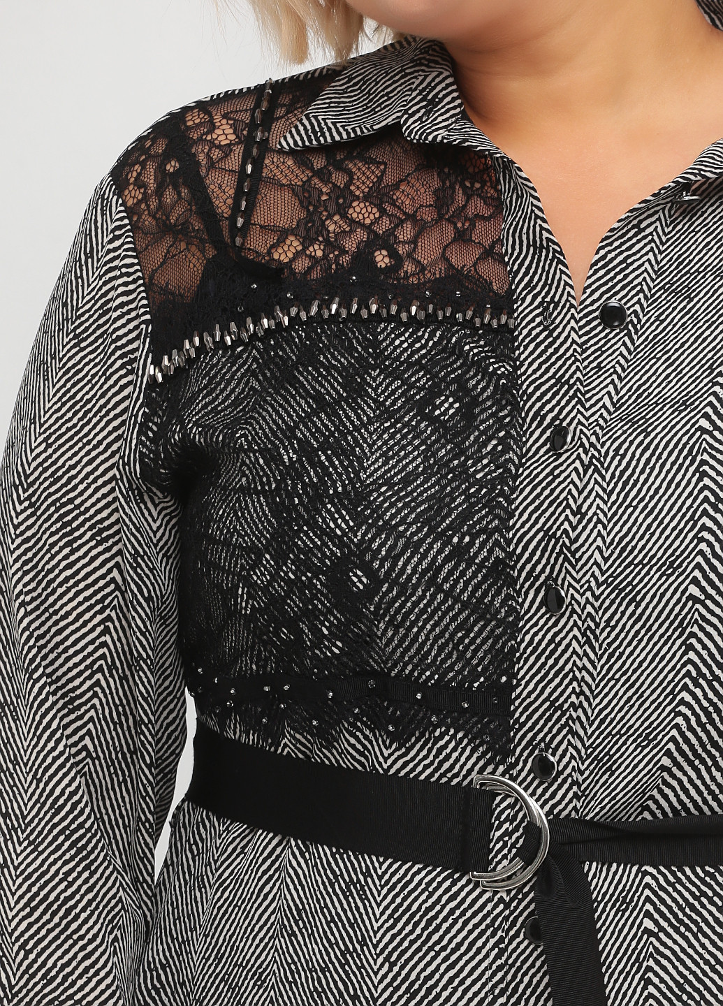 Черно-белое кэжуал платье рубашка Phardi с геометрическим узором