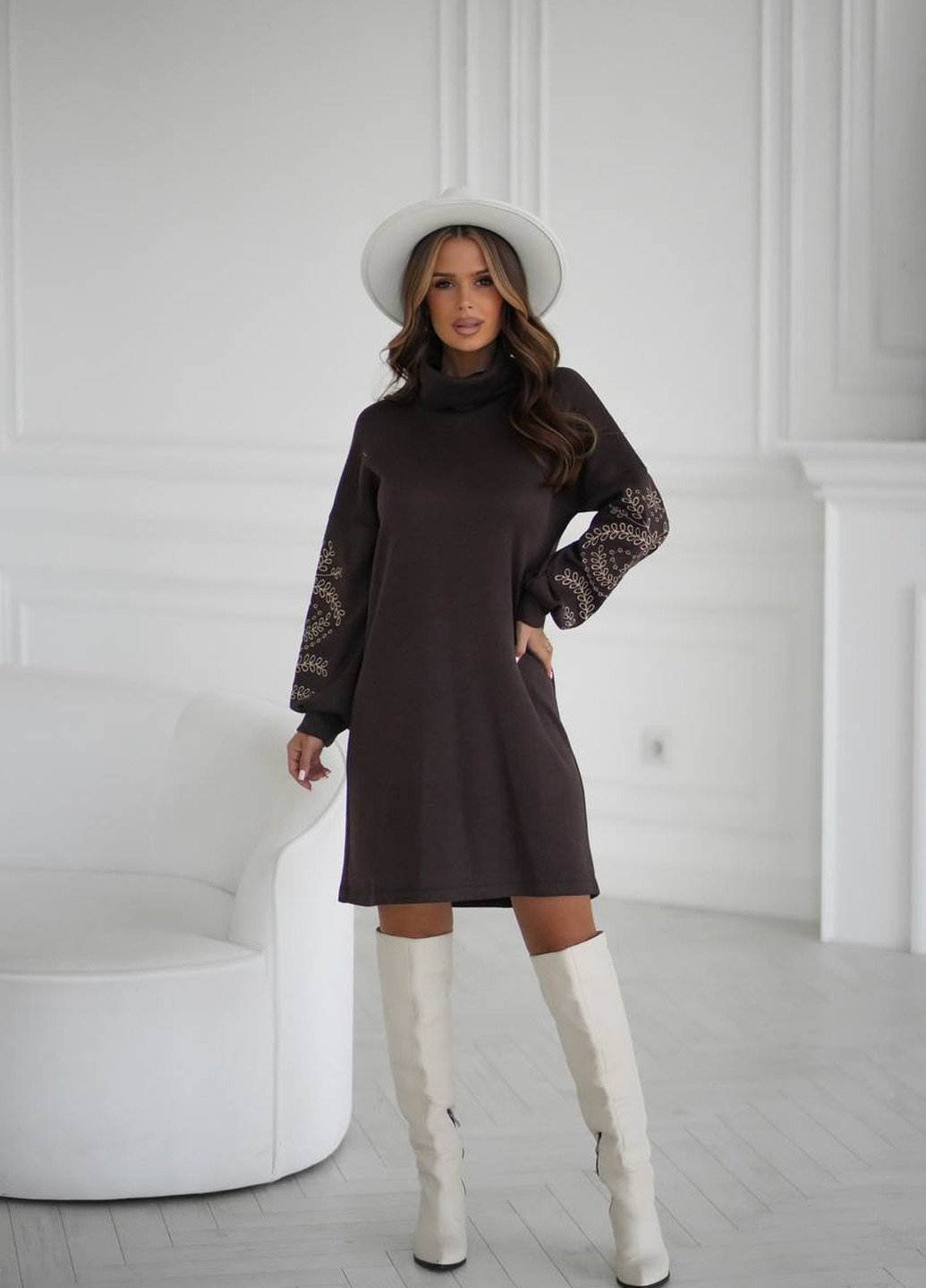 Темно-коричнева кежуал сукня No Brand однотонна