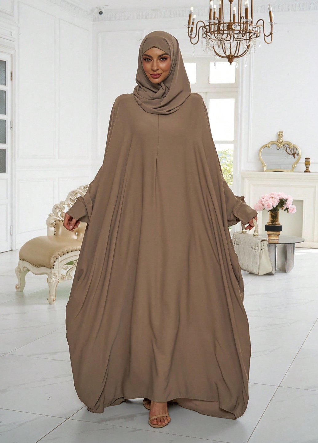 Кофейное кэжуал платье а-силуэт SHEIN однотонное