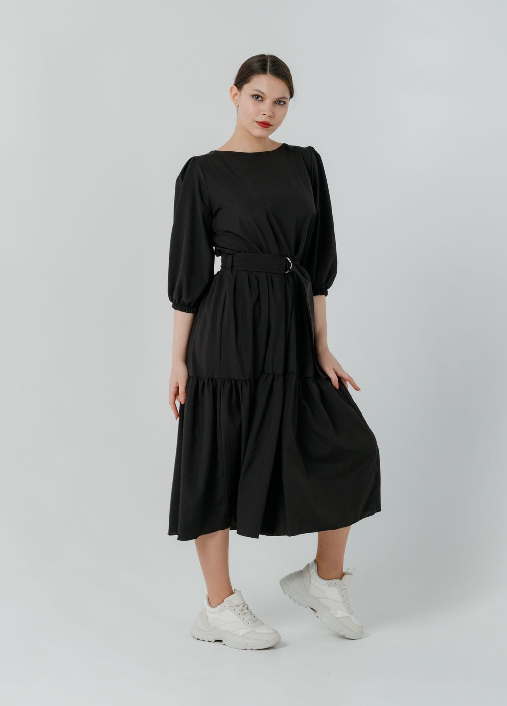 Черное кэжуал платье so-78295-blk клеш Alpama однотонное