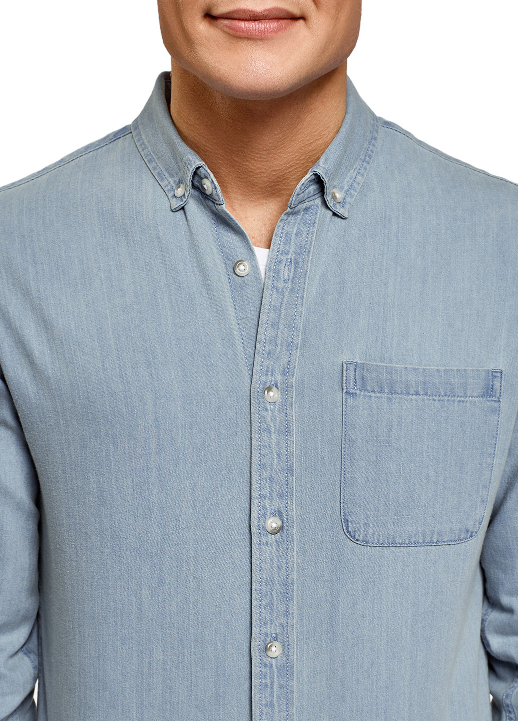 Голубой джинсовая рубашка однотонная Oodji