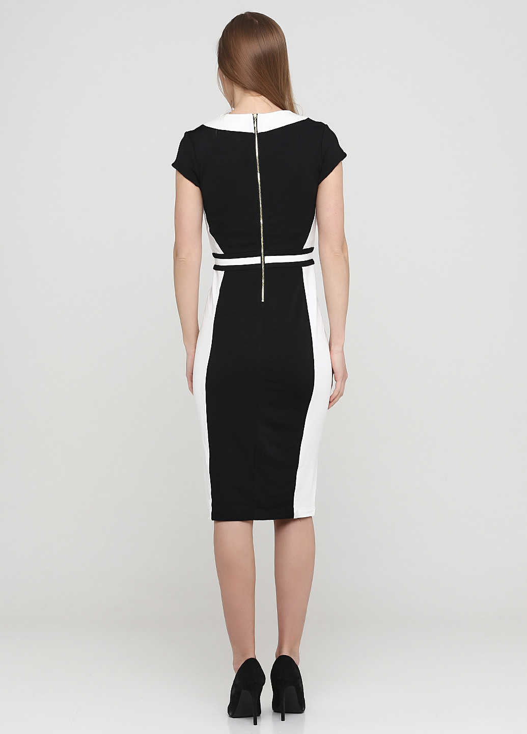 Черно-белое деловое платье футляр H&M однотонное