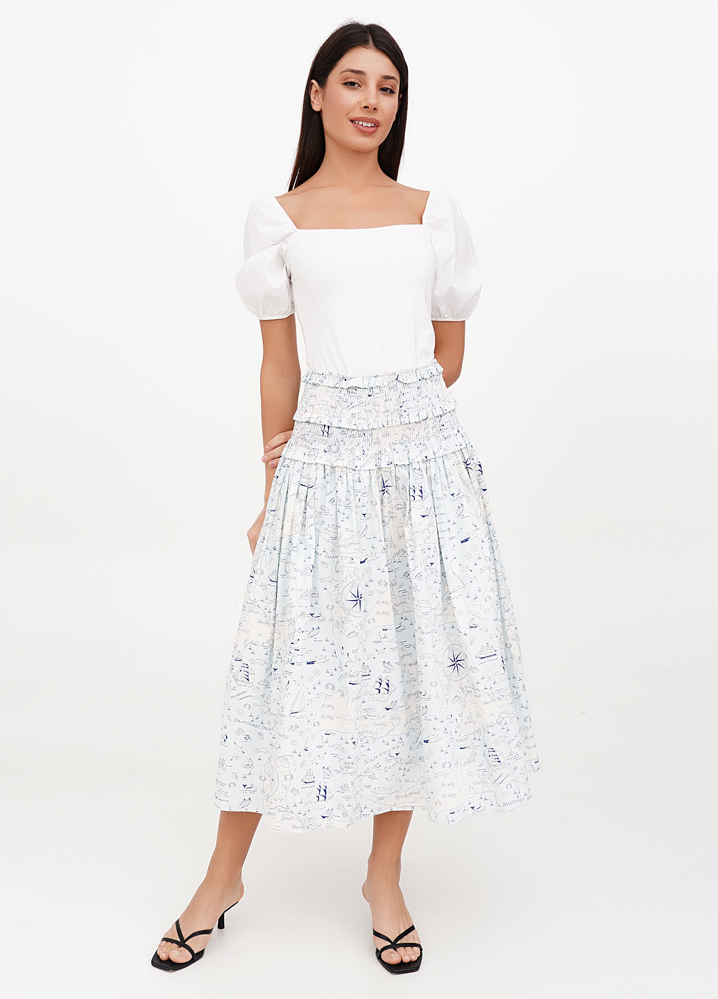 Светло-голубая кэжуал с рисунком юбка J.Crew а-силуэта (трапеция)