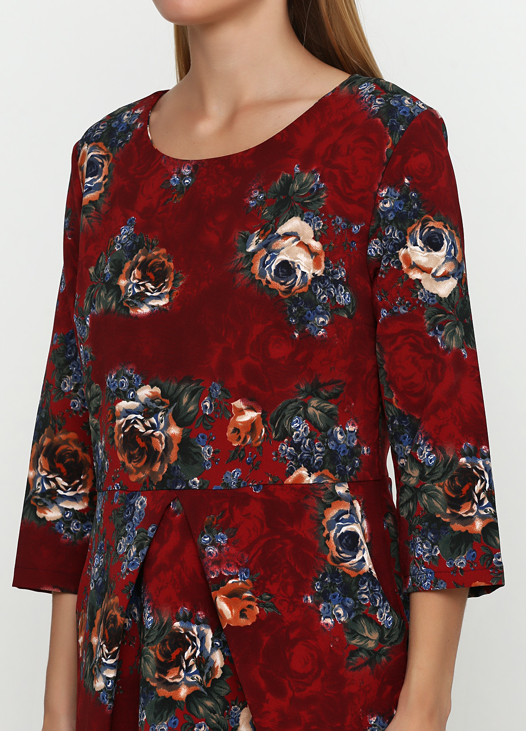 Бордовое деловое платье футляр Imperial с цветочным принтом