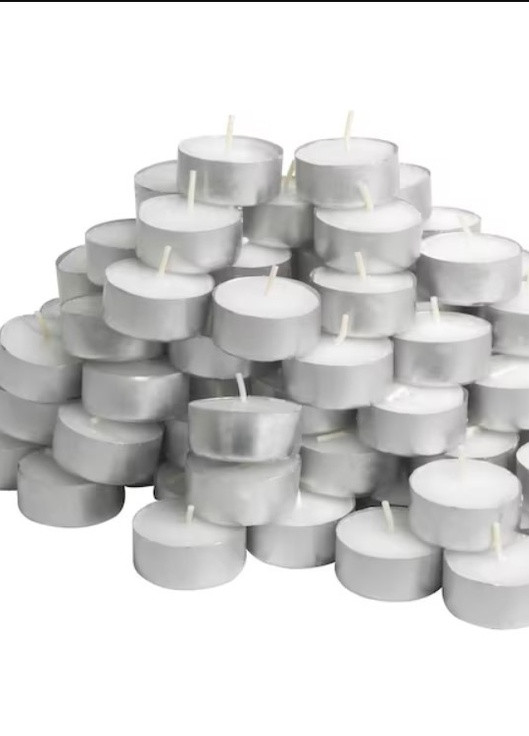 Свічки-таблетки чайні набір 100 штук, без запаху, плаваючі господарські столові парафінові круглі білі для дому, свічка воскова No Brand (255371552)