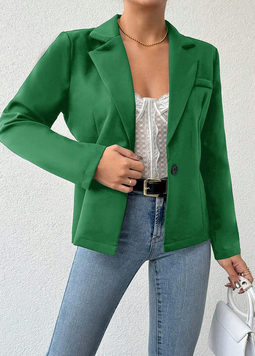 Зеленый женский жакет SHEIN однотонный - демисезонный