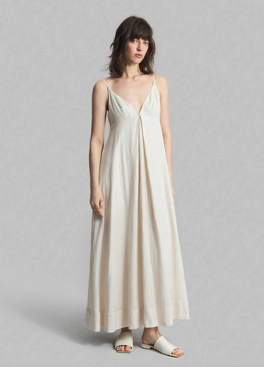 Молочное кэжуал платье а-силуэт, в стиле ампир SHEIN однотонное