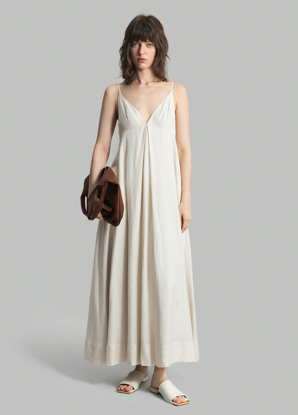 Молочное кэжуал платье а-силуэт, в стиле ампир SHEIN однотонное