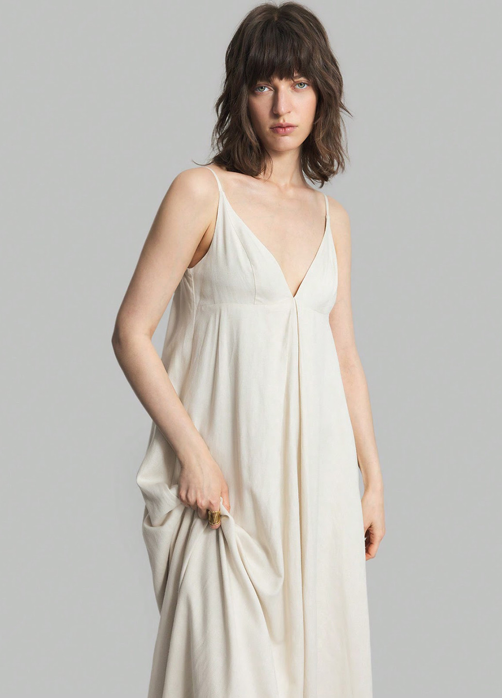 Молочное кэжуал платье а-силуэт, в стиле ампир SHEIN однотонное