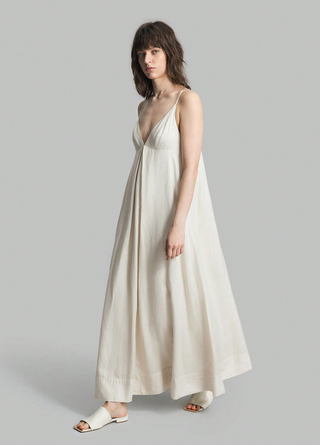 Молочное кэжуал платье а-силуэт, в стиле ампир SHEIN однотонное