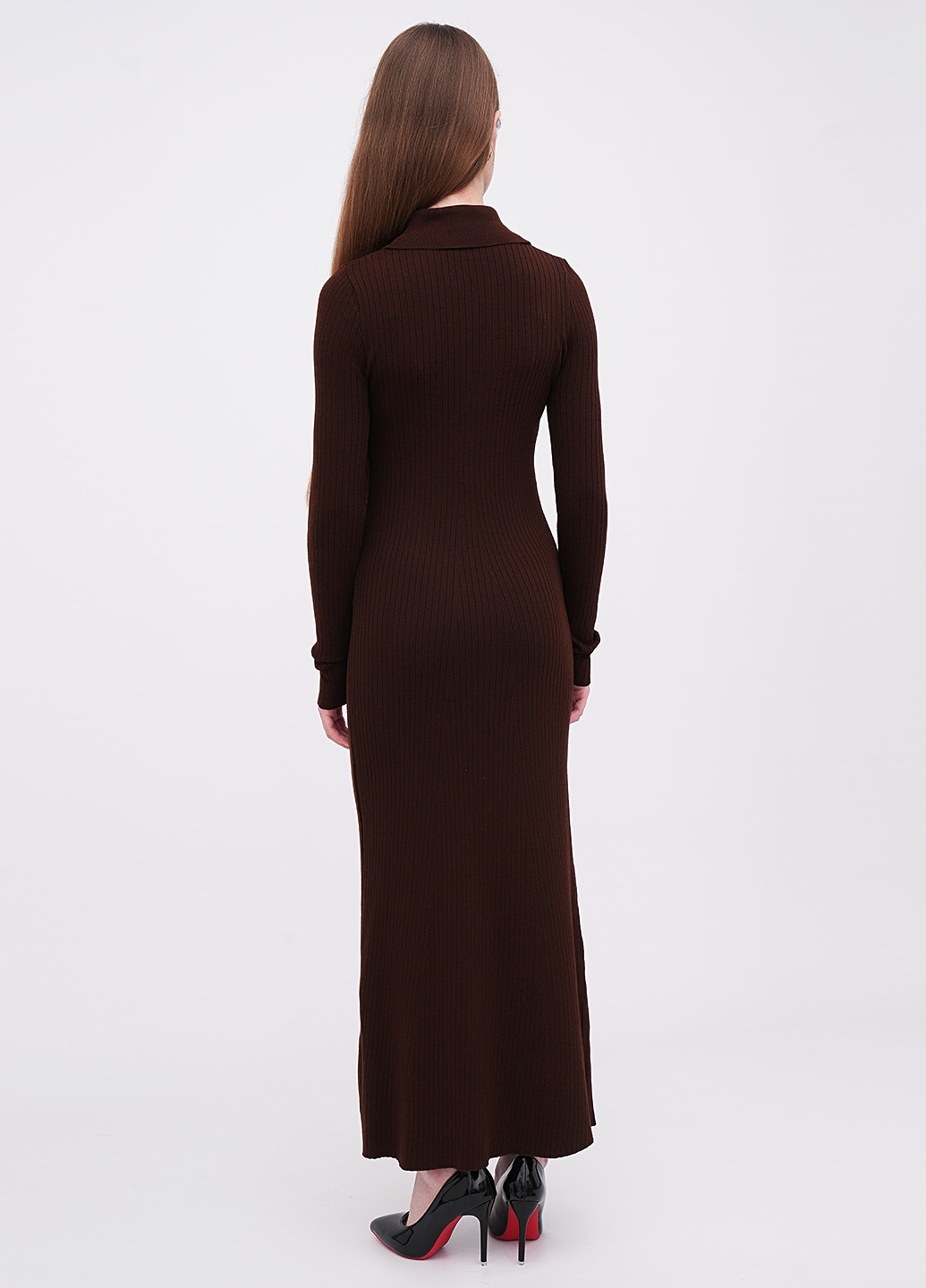 Темно-коричневое кэжуал платье поло, платье-свитер EQUILIBRI однотонное