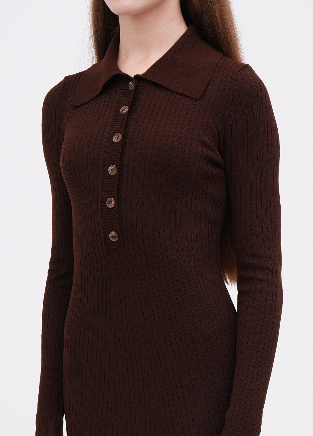 Темно-коричневое кэжуал платье поло, платье-свитер EQUILIBRI однотонное