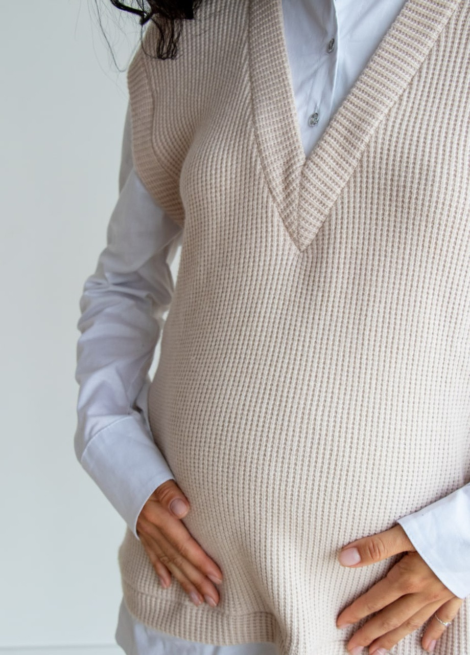 Рубашка кофта для беременных и кормящих мам бежевая из мягкого трикотажа To Be (253914800)