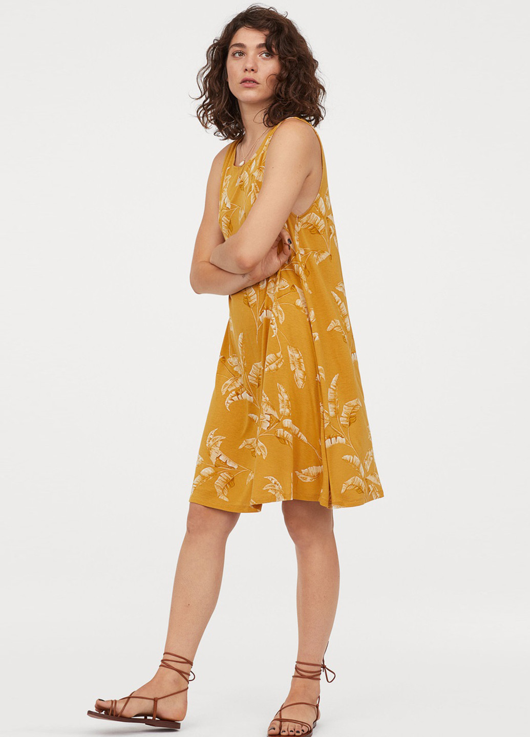 Гірчична кежуал плаття, сукня H&M з малюнком