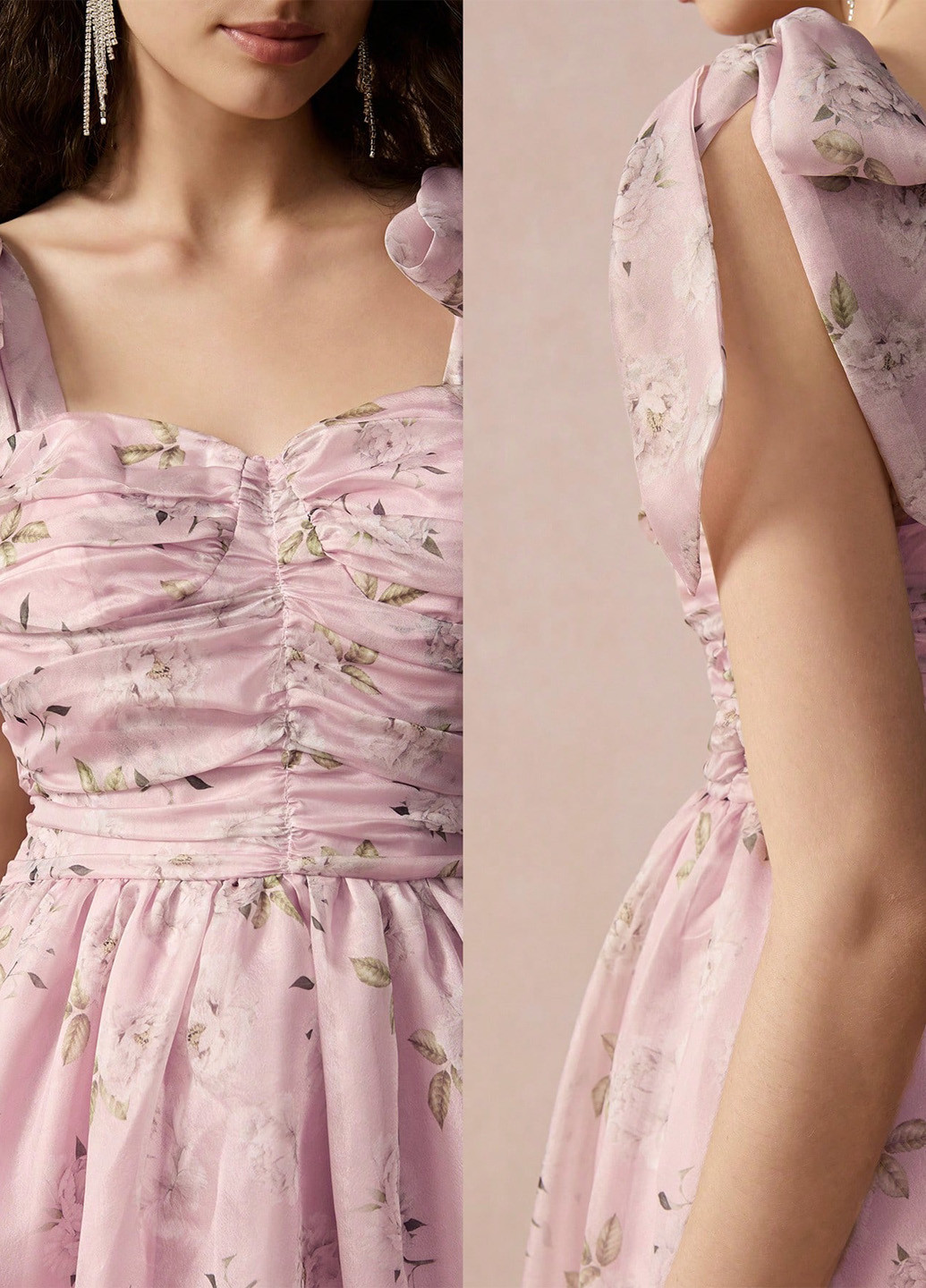 Світло-рожева вечірня сукня кльош, в стилі армпір SHEIN з квітковим принтом