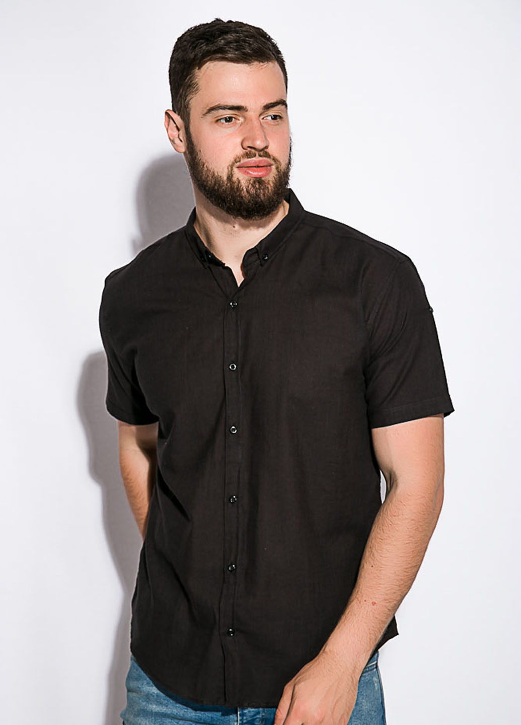Черная кэжуал рубашка однотонная Time of Style с коротким рукавом