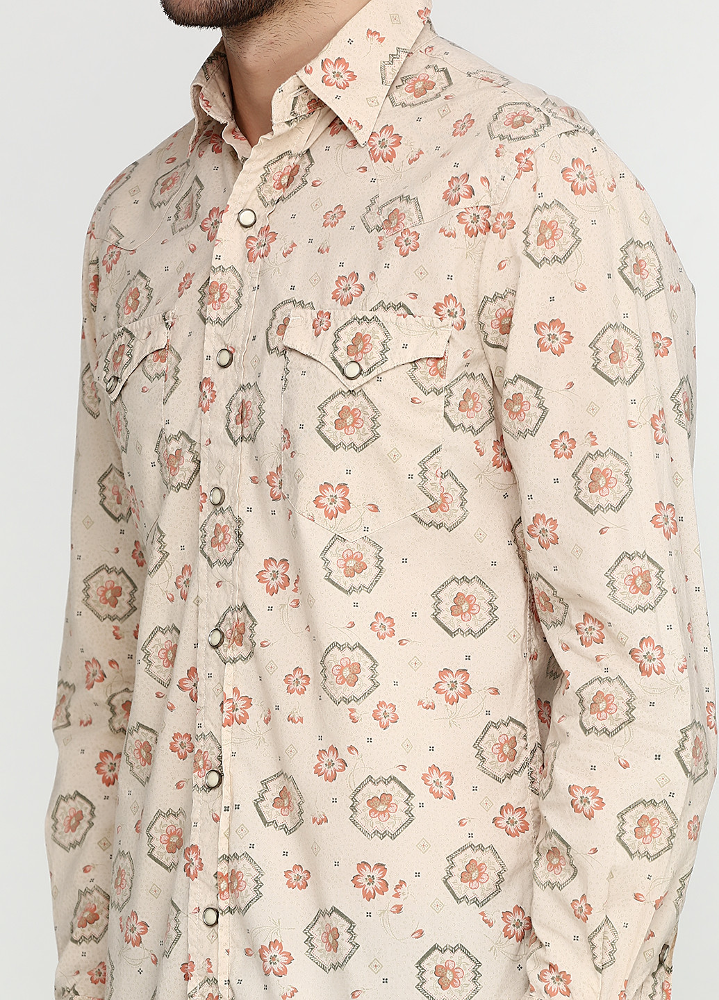 Бежевая кэжуал рубашка с абстрактным узором Ralph Lauren с длинным рукавом