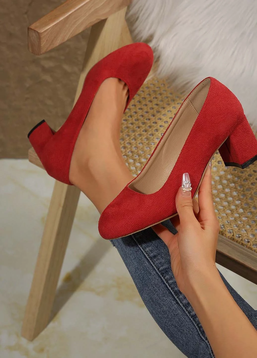 SHEIN Туфлі туфлі-човники червоний з штучна замша, китай — демісезон (344466337)
