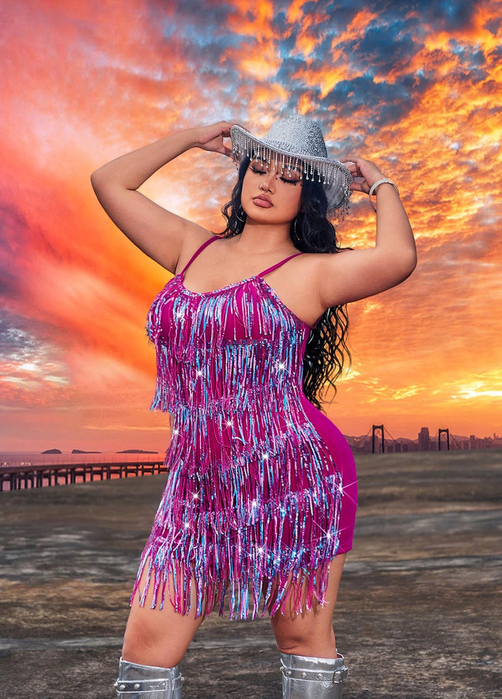 Фуксиновое (цвета Фуксия) коктейльное, праздничный платье с открытой спиной SHEIN однотонное