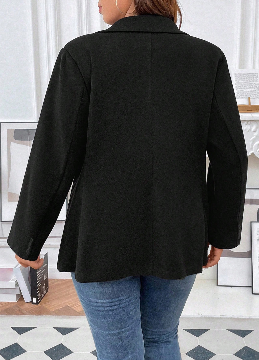 Черный женский жакет SHEIN однотонный - демисезонный