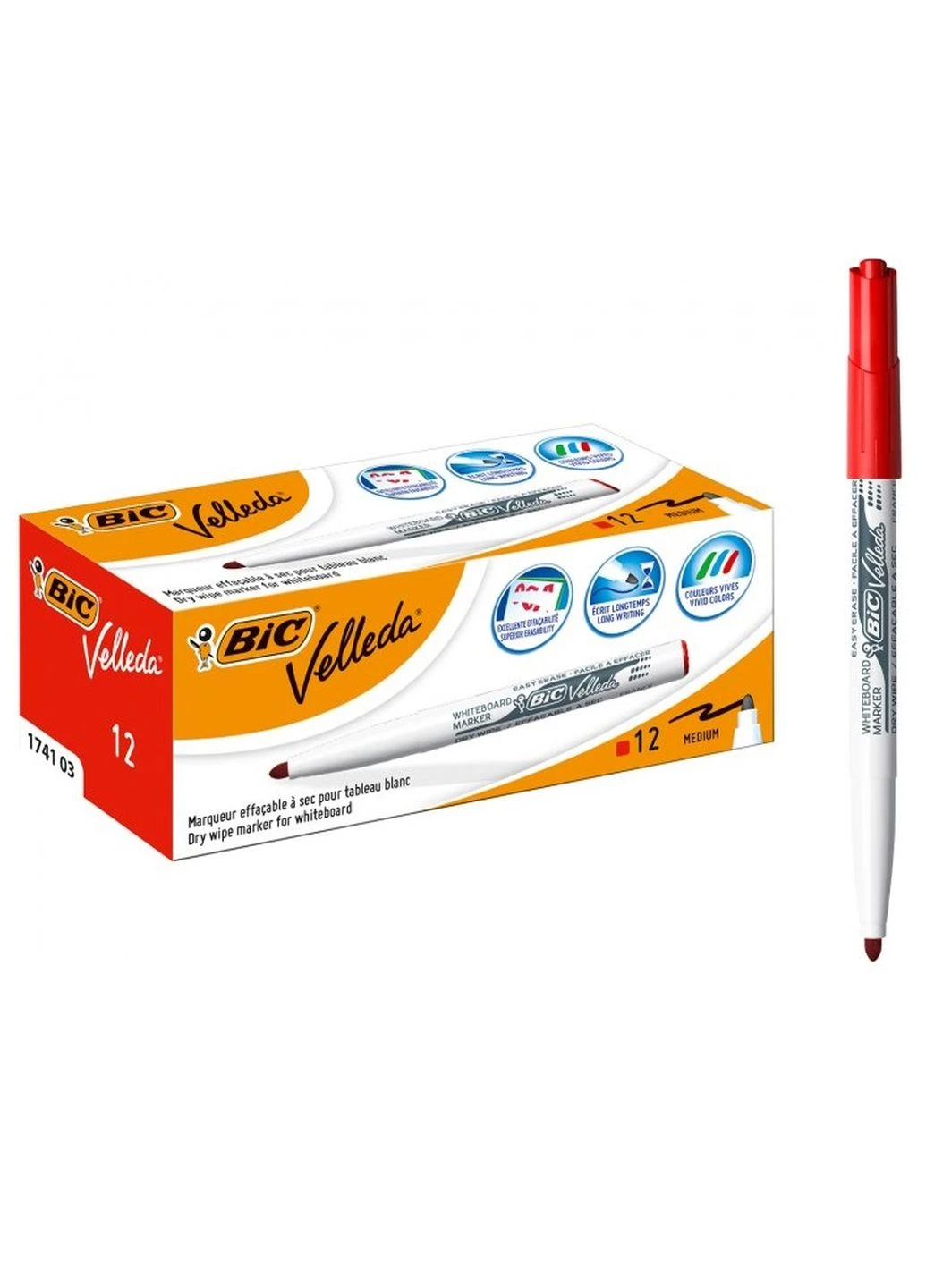 Набір маркерів для дошок сухостираємих 12 шт Червоний Bic (249003615)