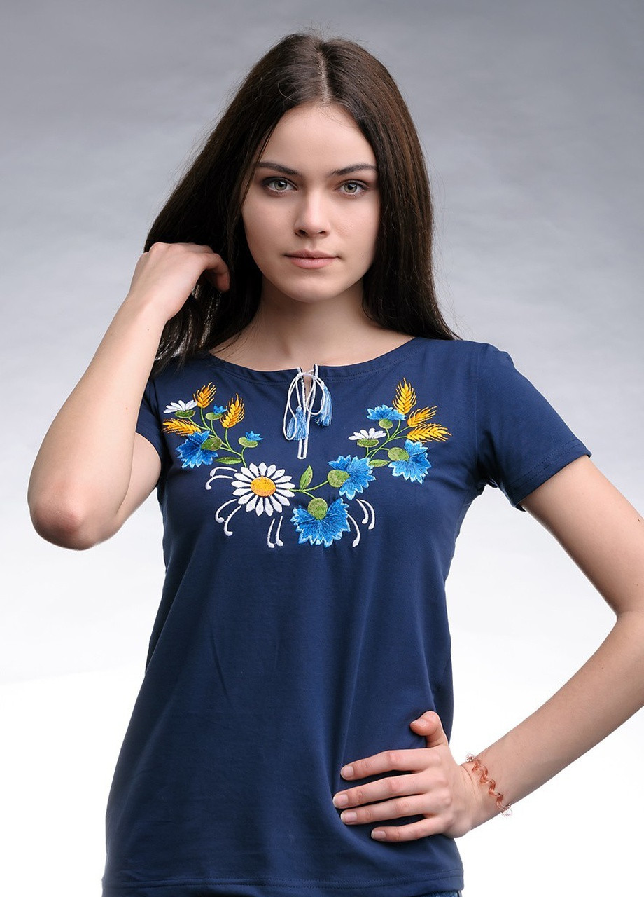 Женская вышитая футболка Веночек синий Melanika (250206199)