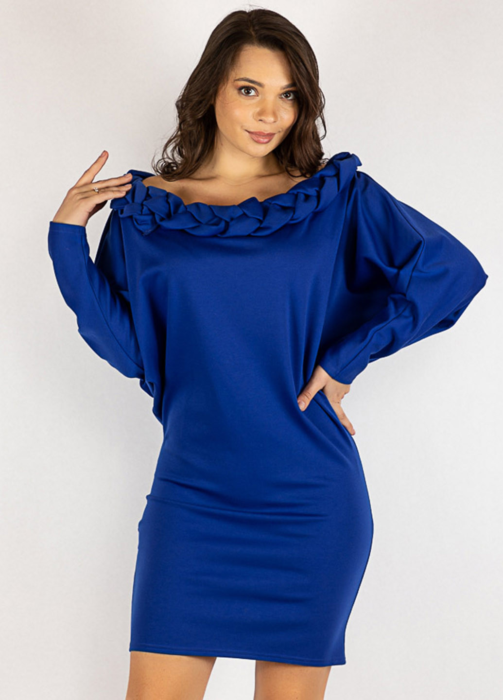 Темно-синее кэжуал платье с открытыми плечами Time of Style однотонное