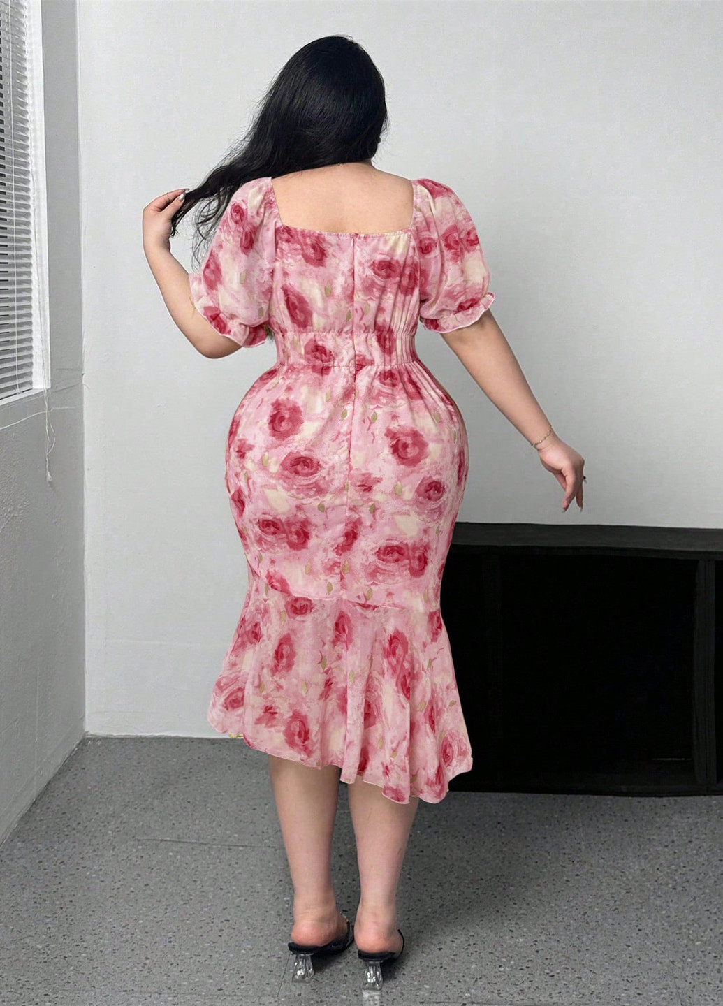 Розовое праздничный, кэжуал платье SHEIN с цветочным принтом