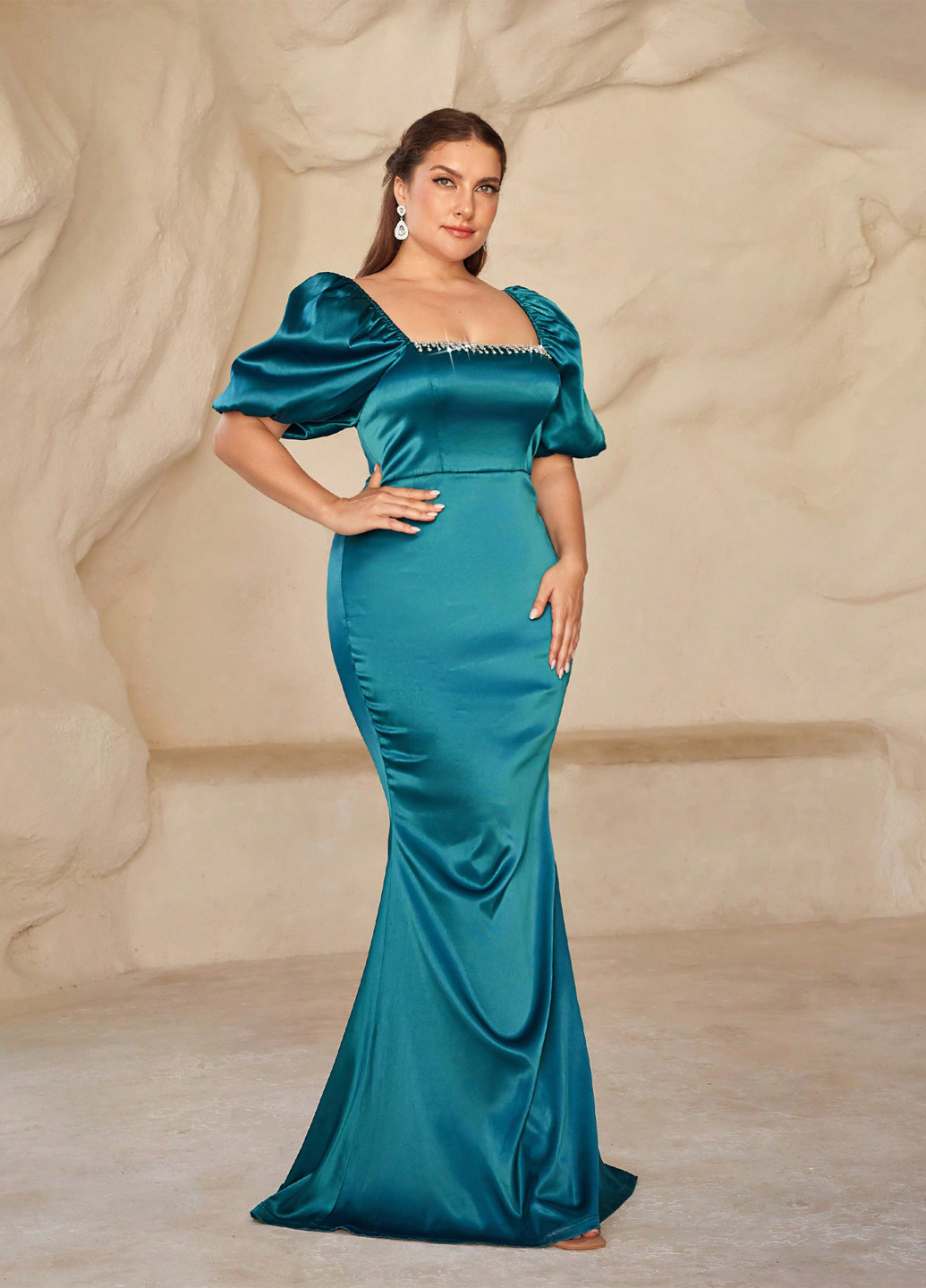 Морской волны вечернее платье годе SHEIN однотонное