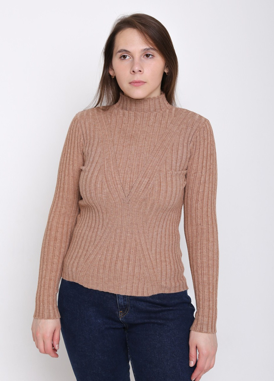 Светло-коричневый демисезонный свитер женский светло-коричневый прителенный с горлом JEANSclub Приталенная