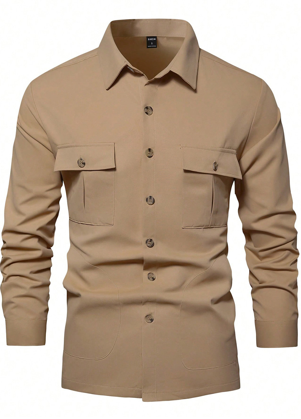 Темно-бежевая кэжуал рубашка однотонная SHEIN