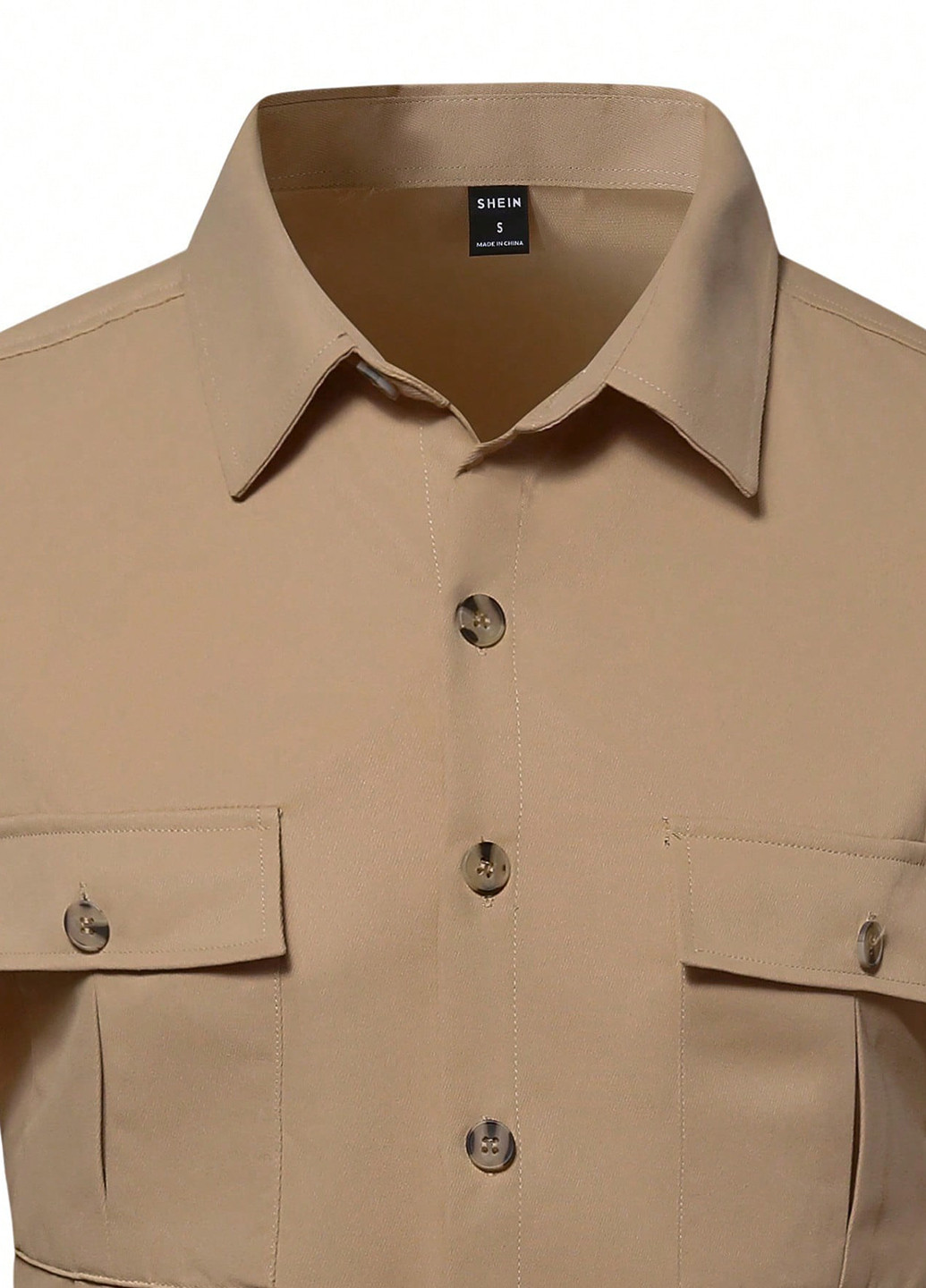Темно-бежевая кэжуал рубашка однотонная SHEIN