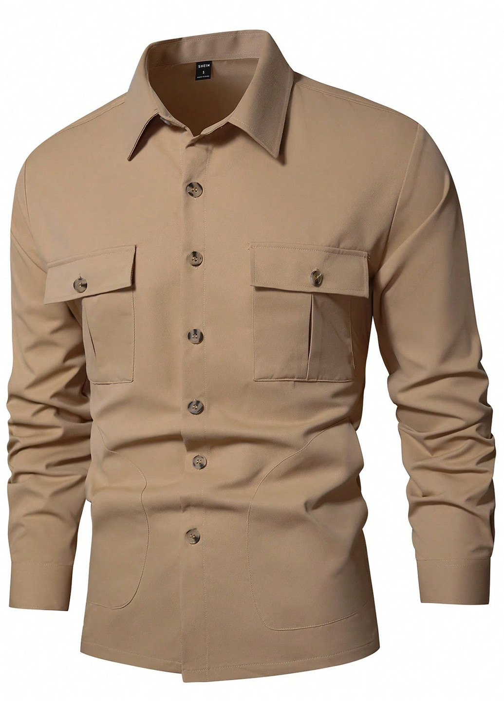 Темно-бежевая кэжуал рубашка однотонная SHEIN