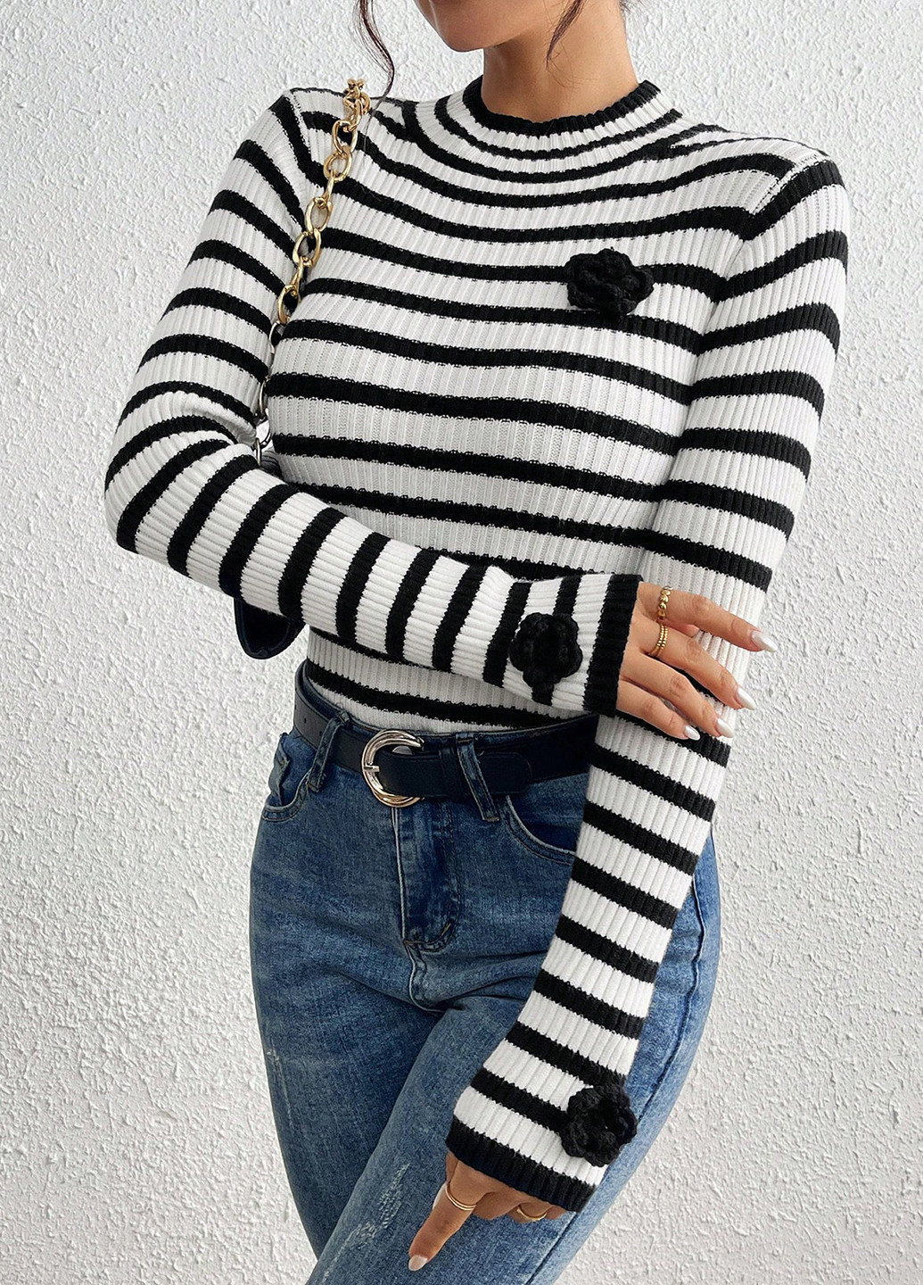 Черно-белый демисезонный джемпер джемпер SHEIN